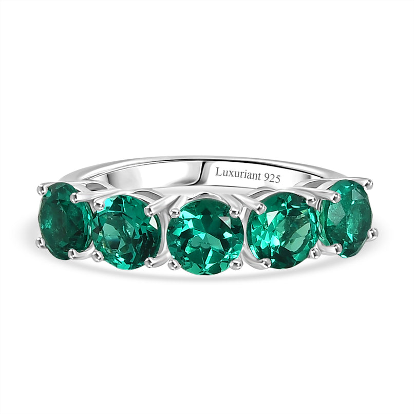 Luxuriant - AAA Lab Grown Colombian Emerald 5 Stone Ring in Rhodium Overlay Sterling Silver 2.40 Ct._8581129