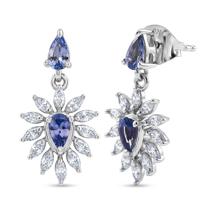 D'Joy - Tanzanite &amp; Moissanite Dangling Earring in Rhodium Overlay Sterling Silver 1.12 Ct. 8581147 1