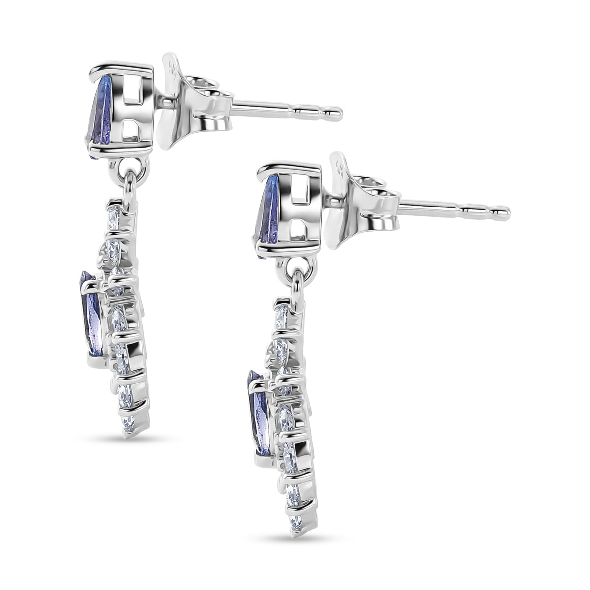 D'Joy - Tanzanite &amp; Moissanite Dangling Earring in Rhodium Overlay Sterling Silver 1.12 Ct. 8581147 4