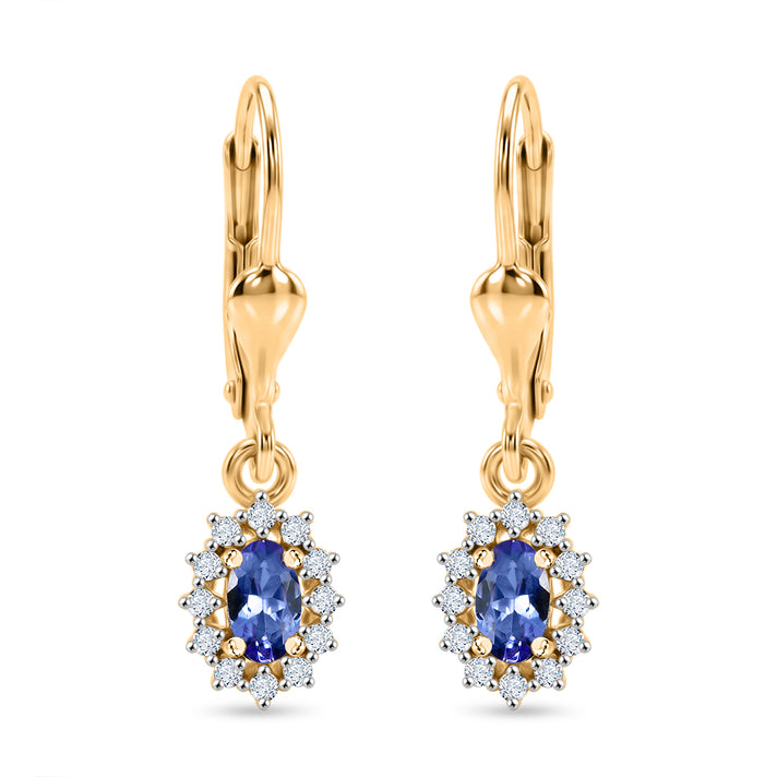 D'Joy - Tanzanite &amp; White Zircon Halo Earring with Lever Back in 18K Vermeil Yellow Gold Plated Sterling Silver 8581148 1