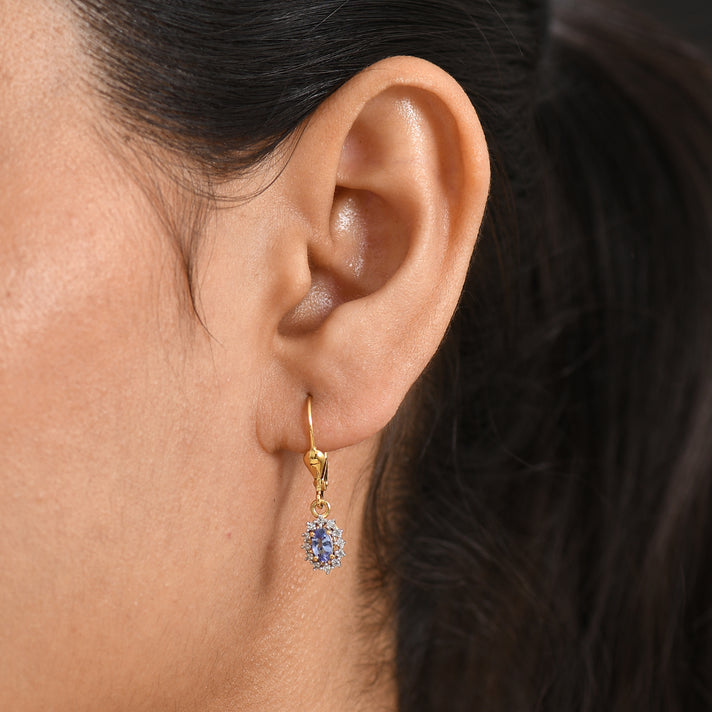 D'Joy - Tanzanite &amp; White Zircon Halo Earring with Lever Back in 18K Vermeil Yellow Gold Plated Sterling Silver 8581148 2