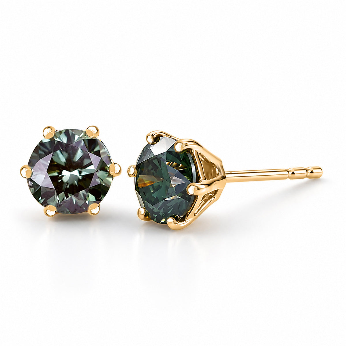 JCK Vegas Find 2026- 9K Yellow Gold SGL Certified Lab Grown Green Diamond (SI) Solitaire Stud Push Post Earring 2.00 Ct. 8581174 0