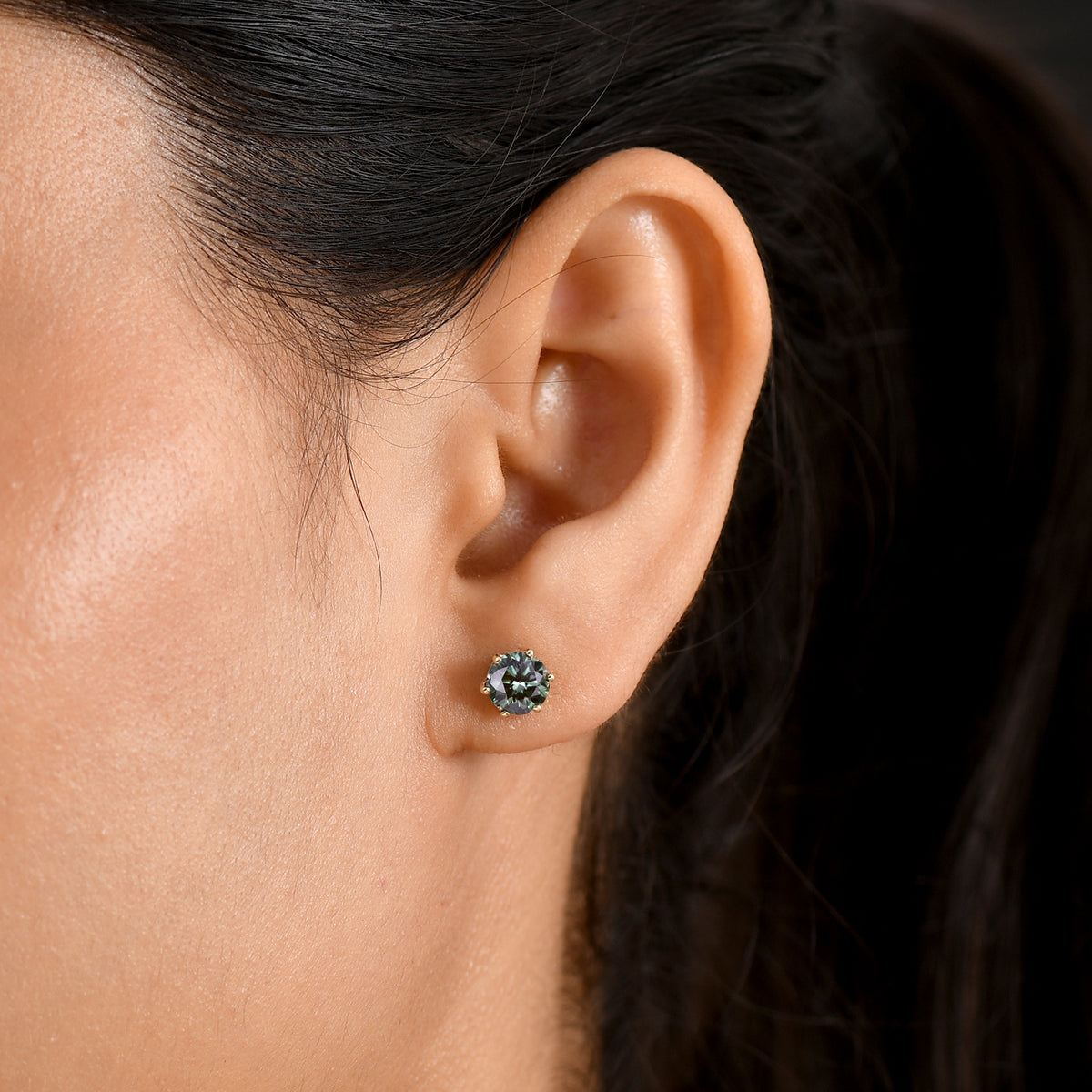 JCK Vegas Find 2026- 9K Yellow Gold SGL Certified Lab Grown Green Diamond (SI) Solitaire Stud Push Post Earring 2.00 Ct. 8581174 2