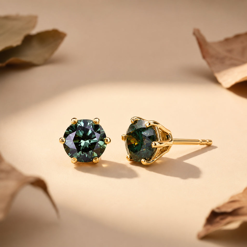 JCK Vegas Find 2026- 9K Yellow Gold SGL Certified Lab Grown Green Diamond (SI) Solitaire Stud Push Post Earring 2.00 Ct._8581174_6
