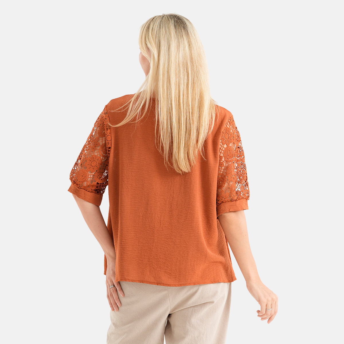 La Marey Textured Lace Sleeves Top (Size S/M, 8-14) - Rust 8581194 2