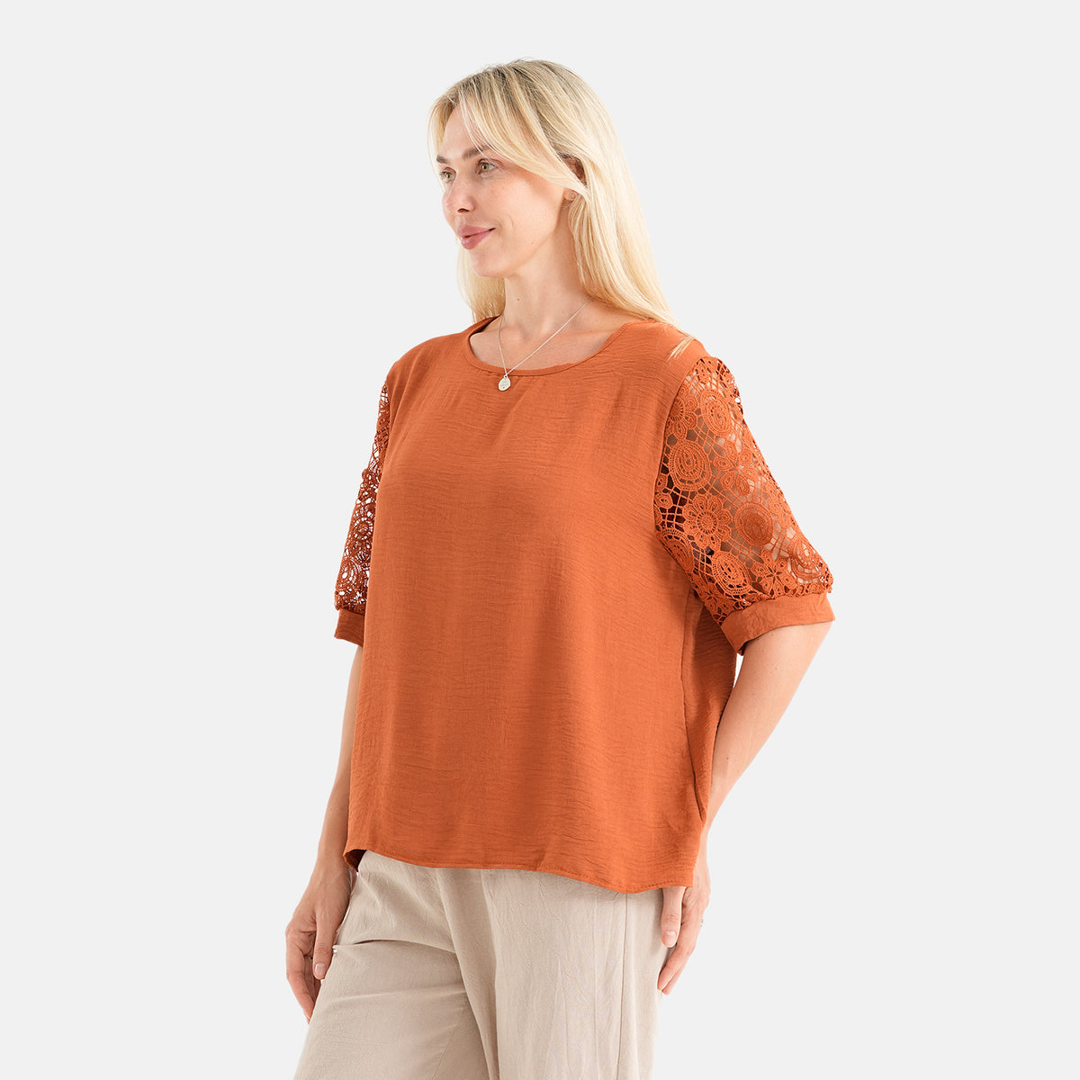 La Marey Textured Lace Sleeves Top (Size S/M, 8-14) - Rust 8581194 3
