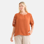 La Marey Textured Lace Sleeves Top (Size - S/M, 8-14) - Rust_8581194_4