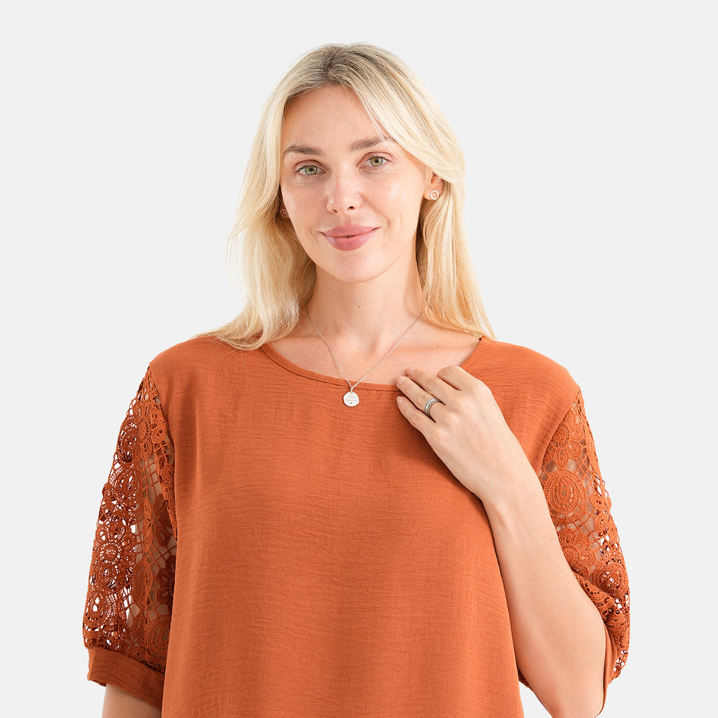 La Marey Textured Lace Sleeves Top (Size - S/M, 8-14) - Rust_8581194_5