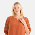 La Marey Textured Lace Sleeves Top (Size - S/M, 8-14) - Rust_8581194_5