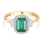 THE JEWEL OF ZAMBIA - 9K Yellow Gold AAA Gemfields Zambian Emerald (1.5Ct) & Natural White Diamond Halo Ring 1.80 Ct._8581200