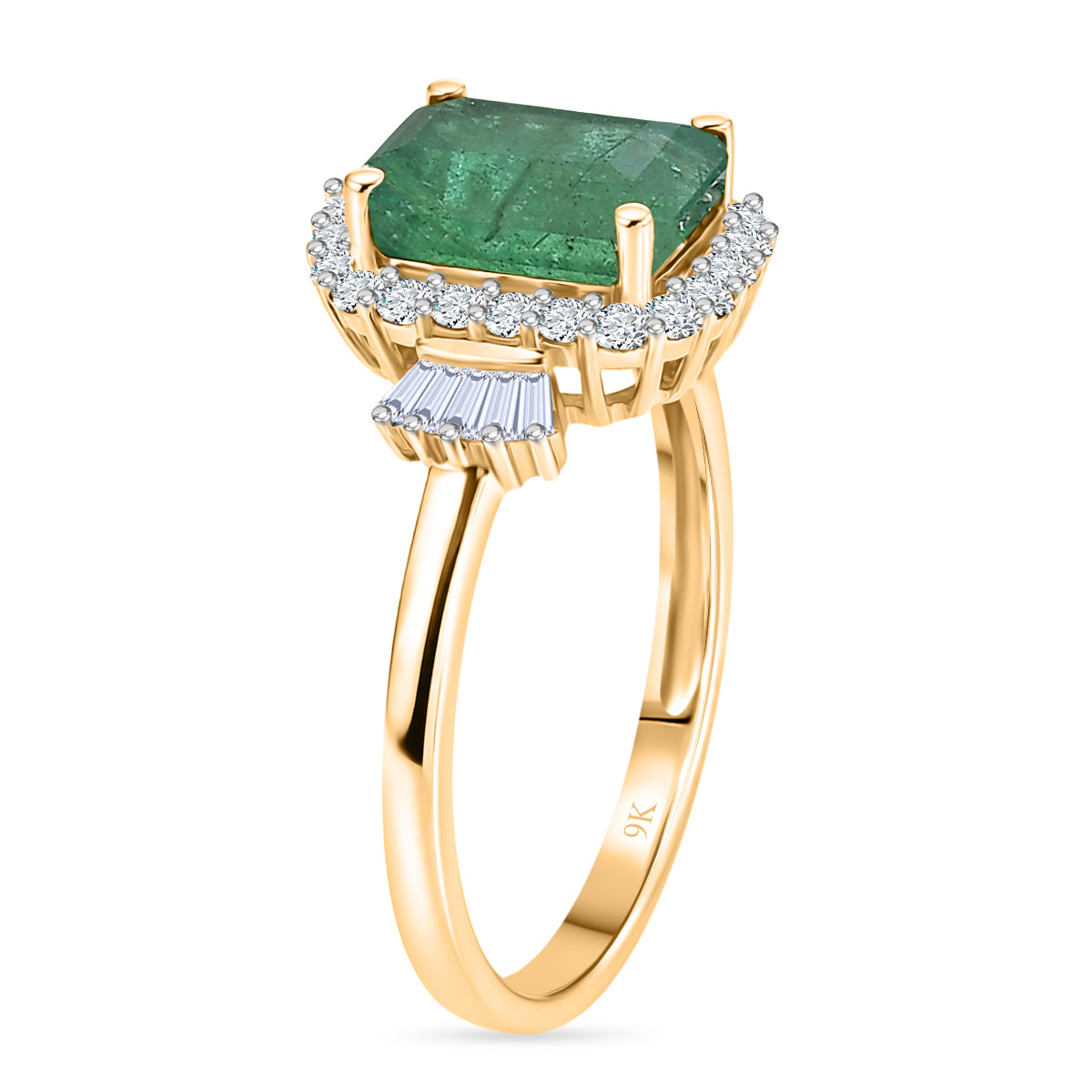 THE JEWEL OF ZAMBIA - 9K Yellow Gold AAA Gemfields Zambian Emerald (1.5Ct) &amp; Natural White Diamond Halo Ring 1.80 Ct. 8581200 4