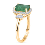 THE JEWEL OF ZAMBIA - 9K Yellow Gold AAA Gemfields Zambian Emerald (1.5Ct) & Natural White Diamond Halo Ring 1.80 Ct._8581200_3
