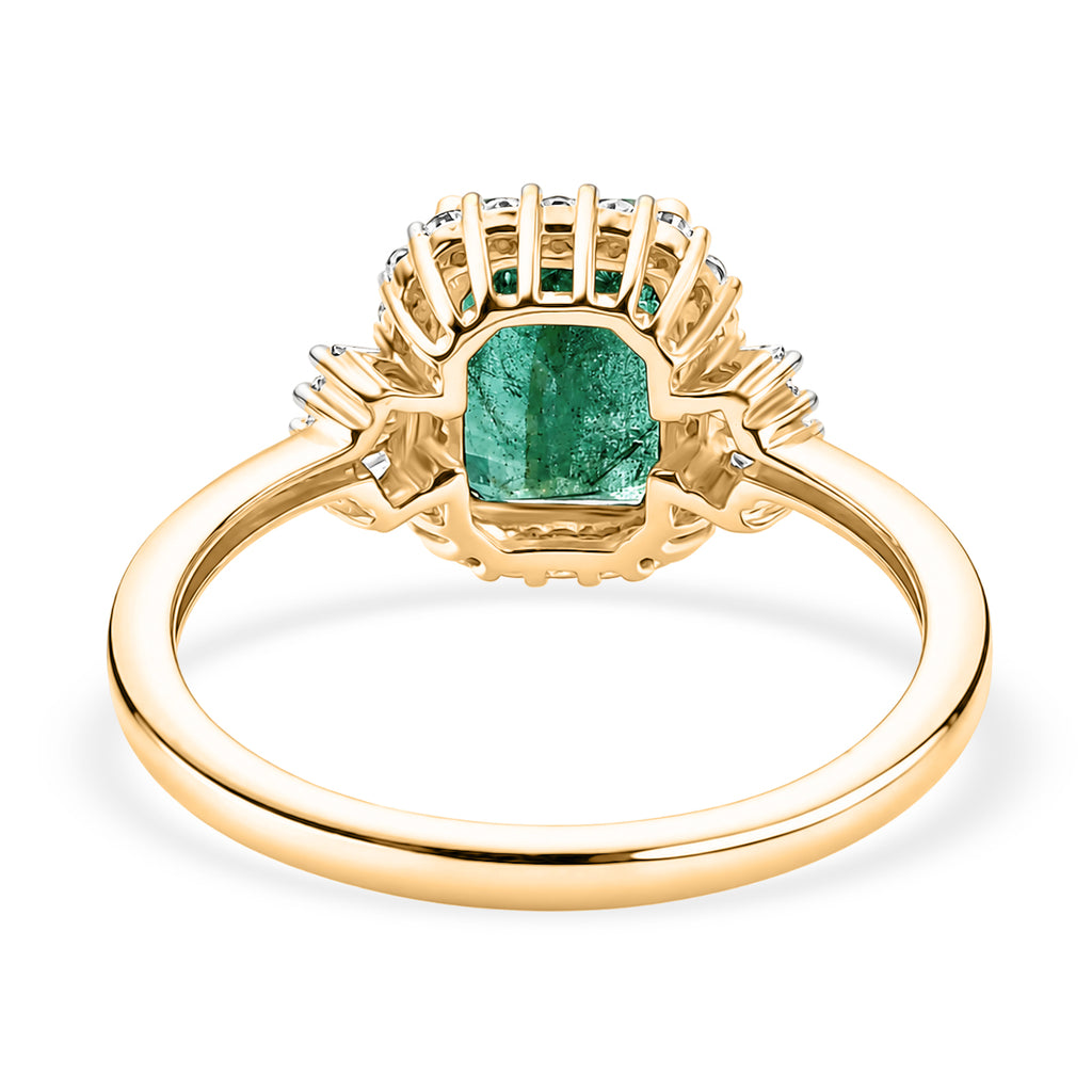 THE JEWEL OF ZAMBIA - 9K Yellow Gold AAA Gemfields Zambian Emerald (1.5Ct) & Natural White Diamond Halo Ring 1.80 Ct._8581200_4
