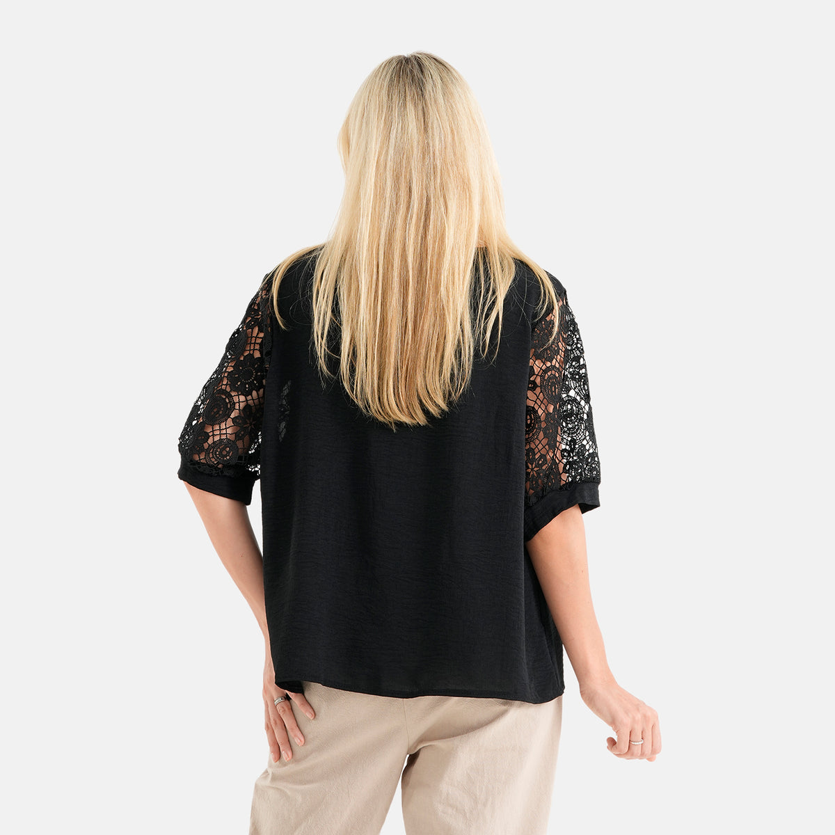 La Marey Textured Lace Sleeves Top (Size L/XL, 16-22) - Black V32702096 2
