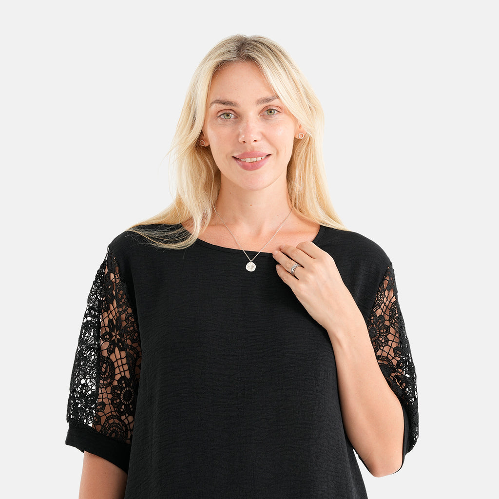 La Marey Textured Lace Sleeves Top (Size L/XL, 16-22) - Black_8581214_5