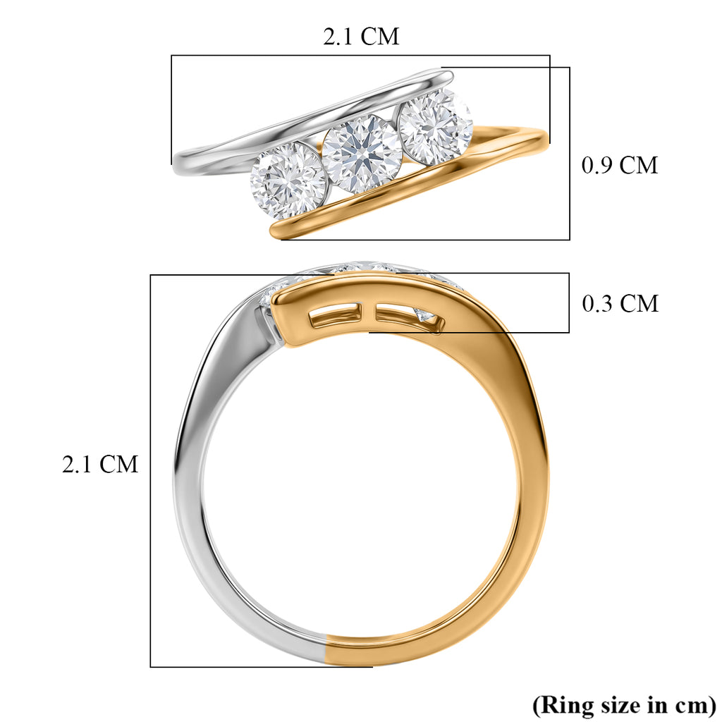 FIRE AND ICE COLLECTION -  Moissanite Trilogy Ring in Yellow Gold Plated & Platinum Overlay Sterling Silver_8582120_5