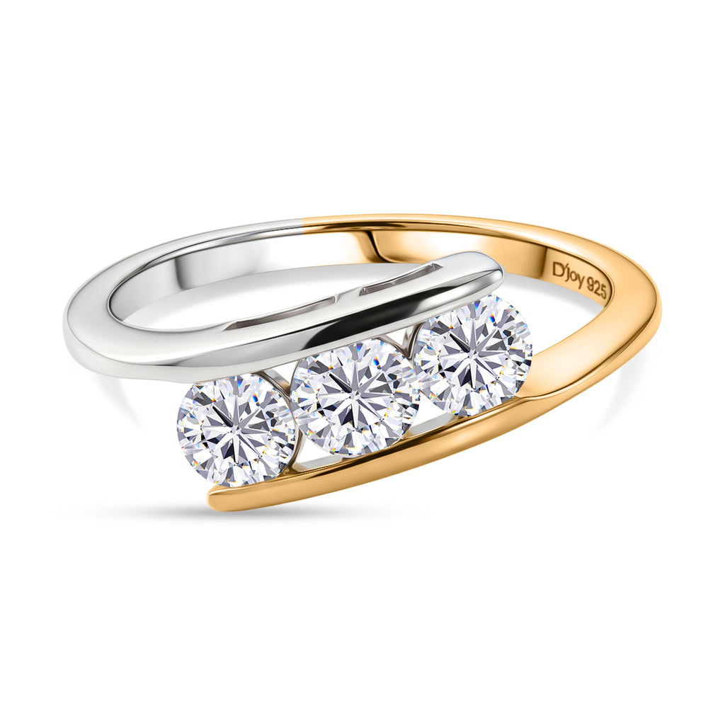 FIRE AND ICE COLLECTION -  Moissanite Trilogy Ring in Yellow Gold Plated & Platinum Overlay Sterling Silver_8582121