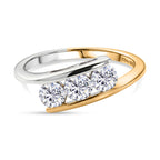 FIRE AND ICE COLLECTION -  Moissanite Trilogy Ring in Yellow Gold Plated & Platinum Overlay Sterling Silver_8582121