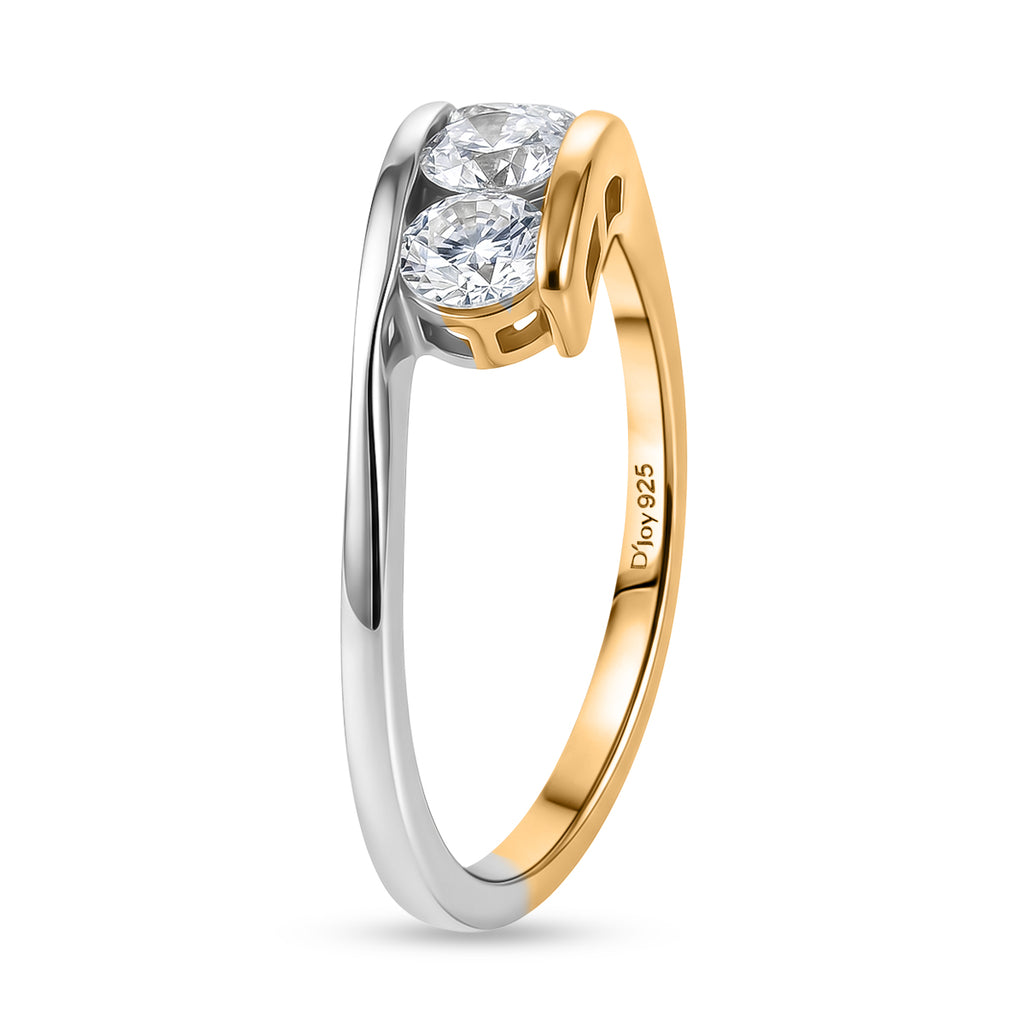 FIRE AND ICE COLLECTION -  Moissanite Trilogy Ring in Yellow Gold Plated & Platinum Overlay Sterling Silver_8582121_3