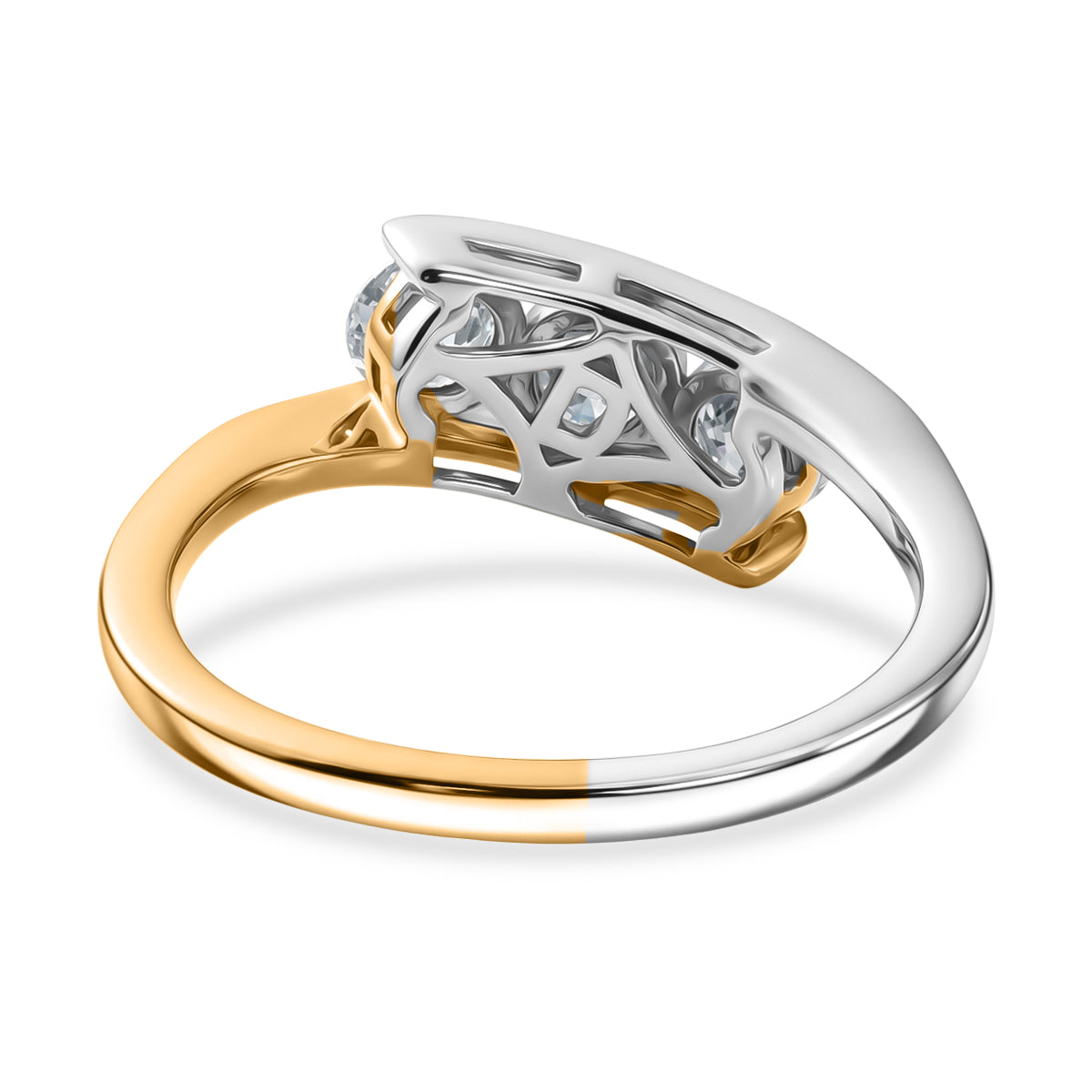 FIRE AND ICE COLLECTION -  Moissanite Trilogy Ring in Yellow Gold Plated &amp; Platinum Overlay Sterling Silver V32578278 5