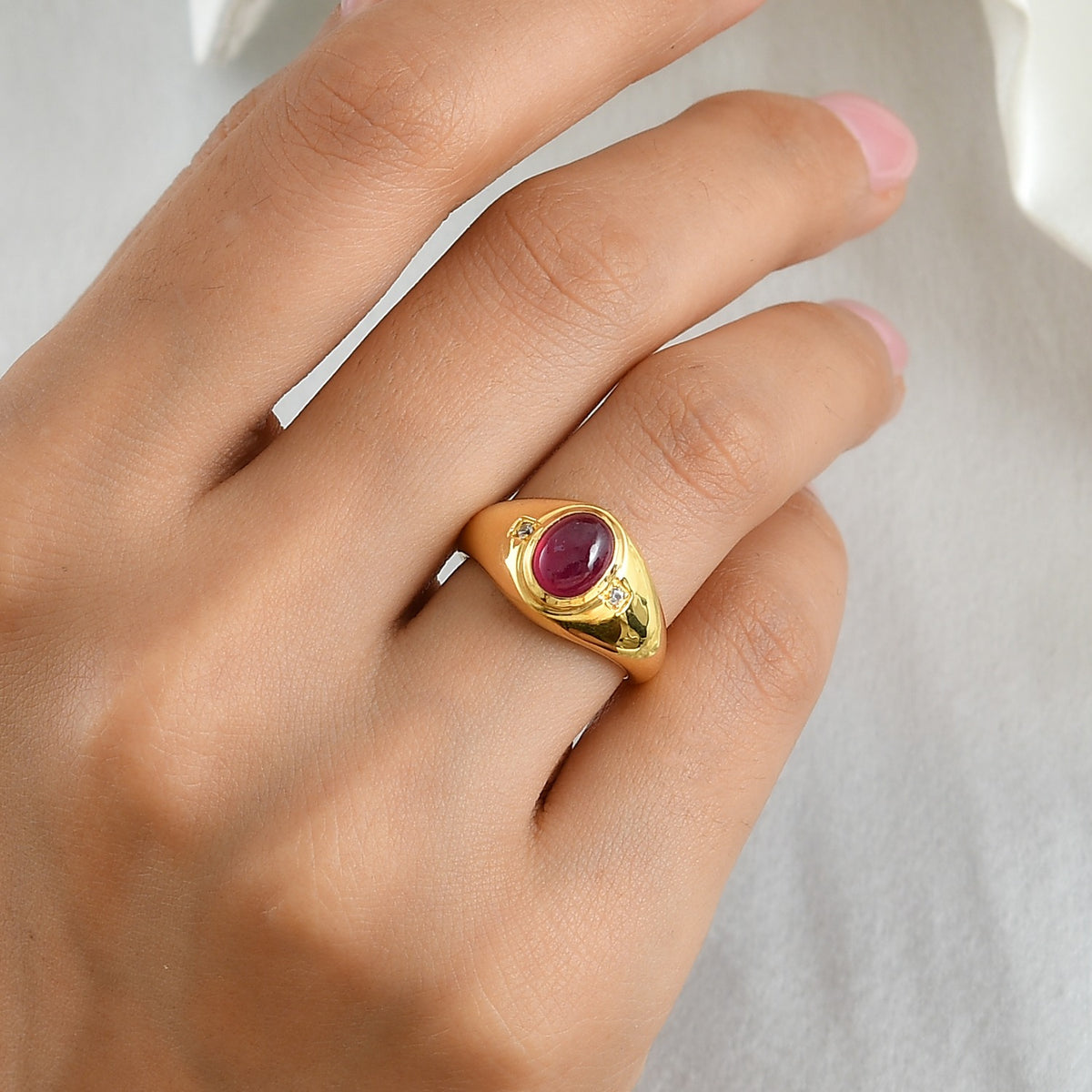 EverTrue African Ruby, White Zircon Mens Ring Pure Yellow Brass  2.127  Ct. 8582209 1