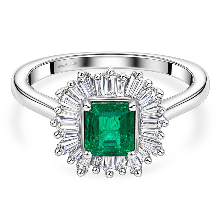 Luxuriant - AAA Zambian Emerald &amp; Lab Grown Diamond (SI-G-H) Halo Ring in Rhodium Overlay Sterling Silver 1.00 Ct. 8583592 1
