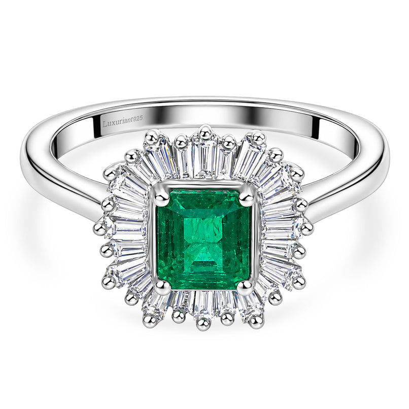 Luxuriant - AAA Zambian Emerald & Lab Grown Diamond (SI/G-H) Halo Ring in Rhodium Overlay Sterling Silver 1.00 Ct._8583595