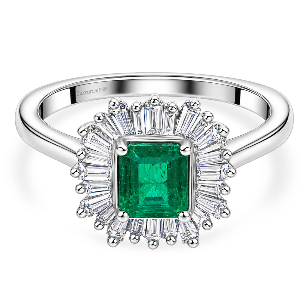 Luxuriant - AAA Zambian Emerald & Lab Grown Diamond (SI/G-H) Halo Ring in Rhodium Overlay Sterling Silver 1.00 Ct._8583596