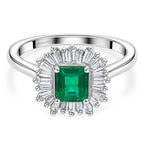 Luxuriant - AAA Zambian Emerald & Lab Grown Diamond (SI/G-H) Halo Ring in Rhodium Overlay Sterling Silver 1.00 Ct._8583596
