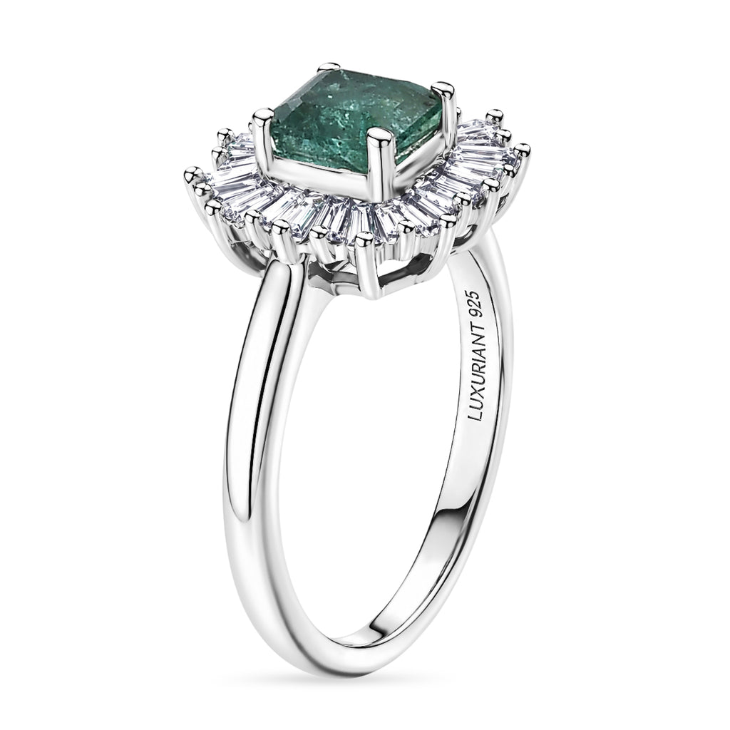 Luxuriant - AAA Zambian Emerald & Lab Grown Diamond (SI/G-H) Halo Ring in Rhodium Overlay Sterling Silver 1.00 Ct._8583598_3