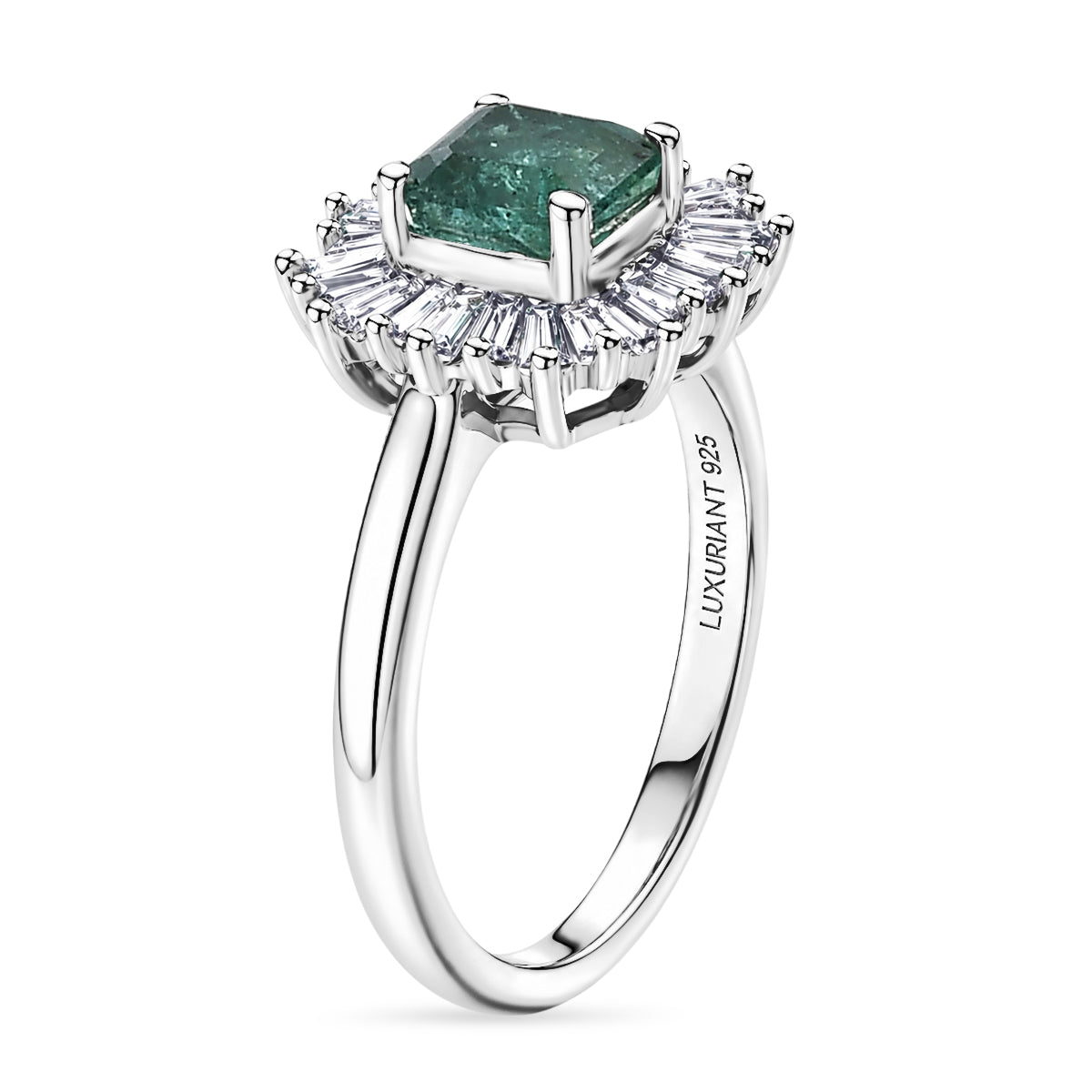 Luxuriant - AAA Zambian Emerald &amp; Lab Grown Diamond (SI/G-H) Halo Ring in Rhodium Overlay Sterling Silver 1.00 Ct. V32586564 4