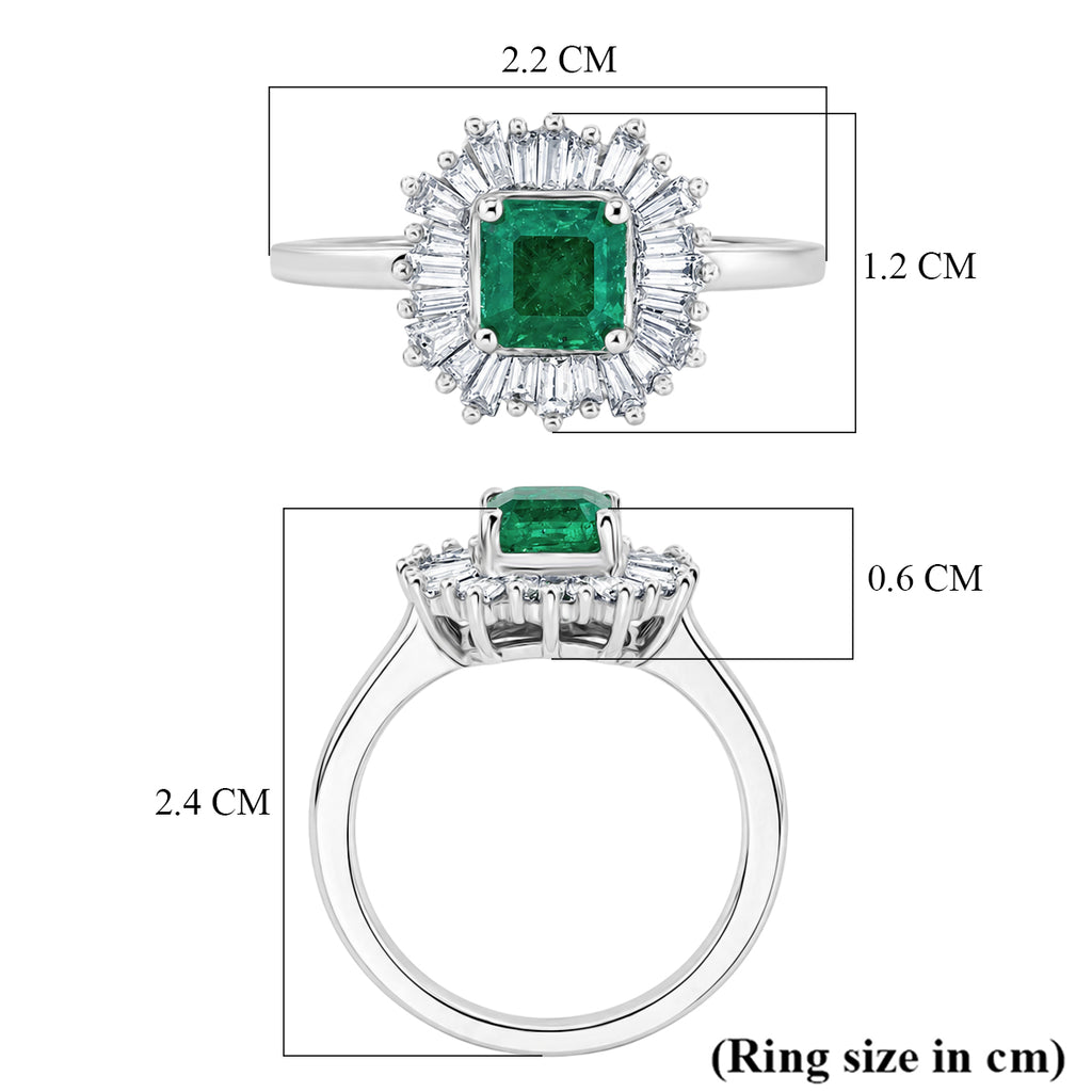 Luxuriant - AAA Zambian Emerald & Lab Grown Diamond (SI/G-H) Halo Ring in Rhodium Overlay Sterling Silver 1.00 Ct._8583598_5