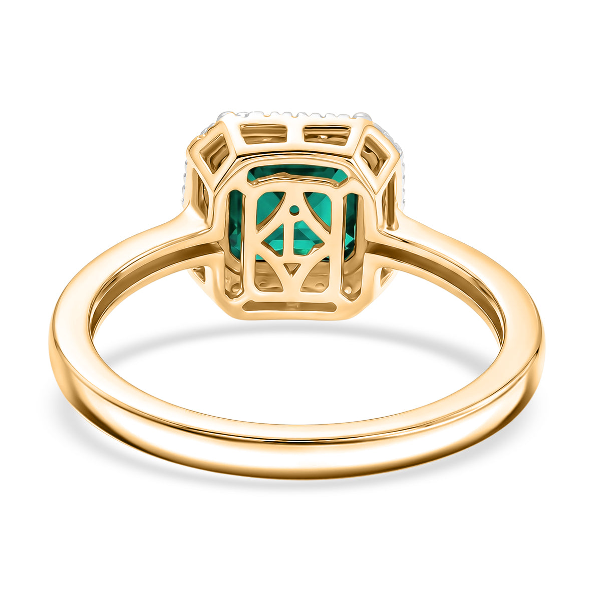 Luxuriant - Lab Grown Emerald &amp; Lab Grown Diamond (SI/G-H) Halo Ring in 18K Vermeil Yellow Gold Plated Sterling Silver 1.60 Ct. V32525660 5