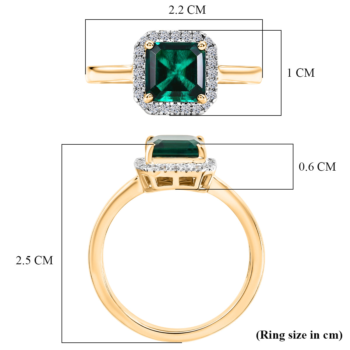 Luxuriant - Lab Grown Emerald &amp; Lab Grown Diamond (SI/G-H) Halo Ring in 18K Vermeil Yellow Gold Plated Sterling Silver 1.60 Ct. V32525660 6