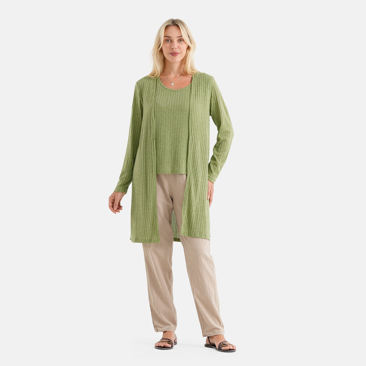 La Marey Soft Ribbed Light Weight Cardigan (Size XL, 20-22) - Sage V32697515 0