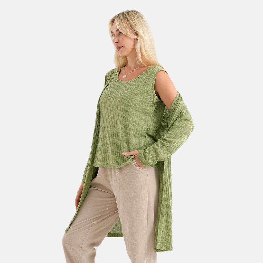 La Marey Soft Ribbed Light Weight Cardigan (Size - XL, 20-22) - Green_8584162_3