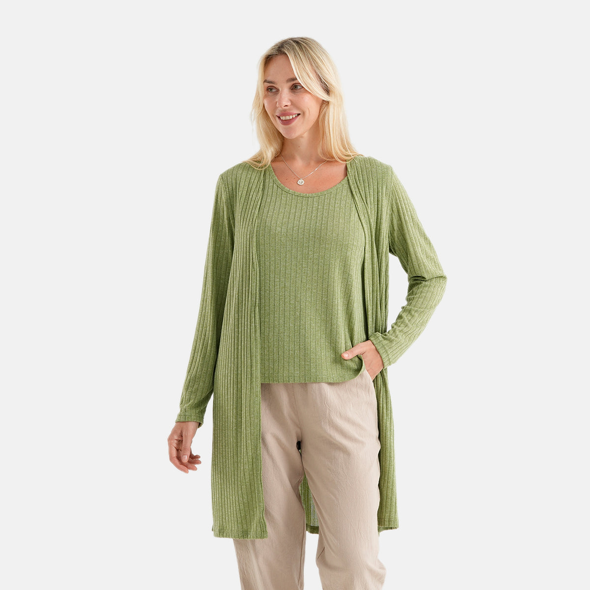 La Marey Soft Ribbed Light Weight Cardigan (Size XL, 20-22) - Sage V32697515 4