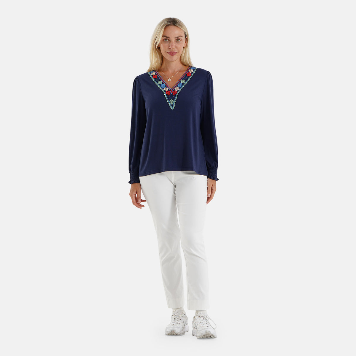 La Marey Multicolour Embroidered V-Neck Long Sleeve Top (Size XL, 20-22) - Navy Blue 8584169 0