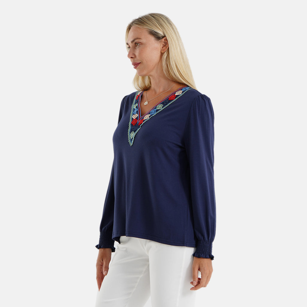 La Marey Patterned Top (Size - XL) - Navy Blue_8584169_2