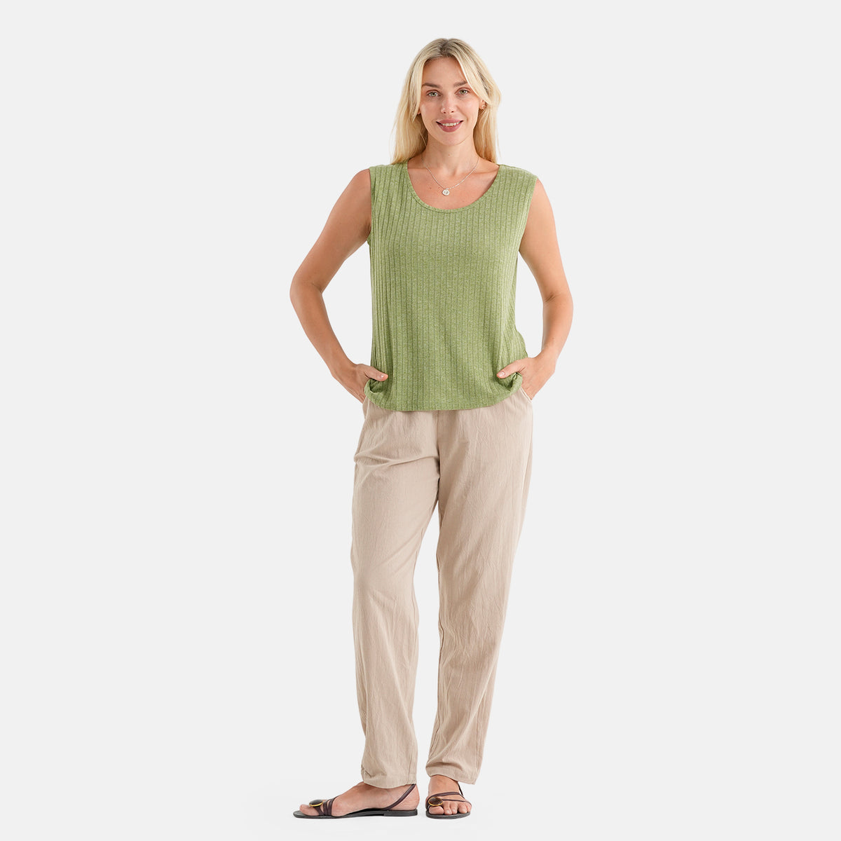 La Marey Soft Ribbed Sleeveless Top (Size L, 16-18) - Sage V32702101 0
