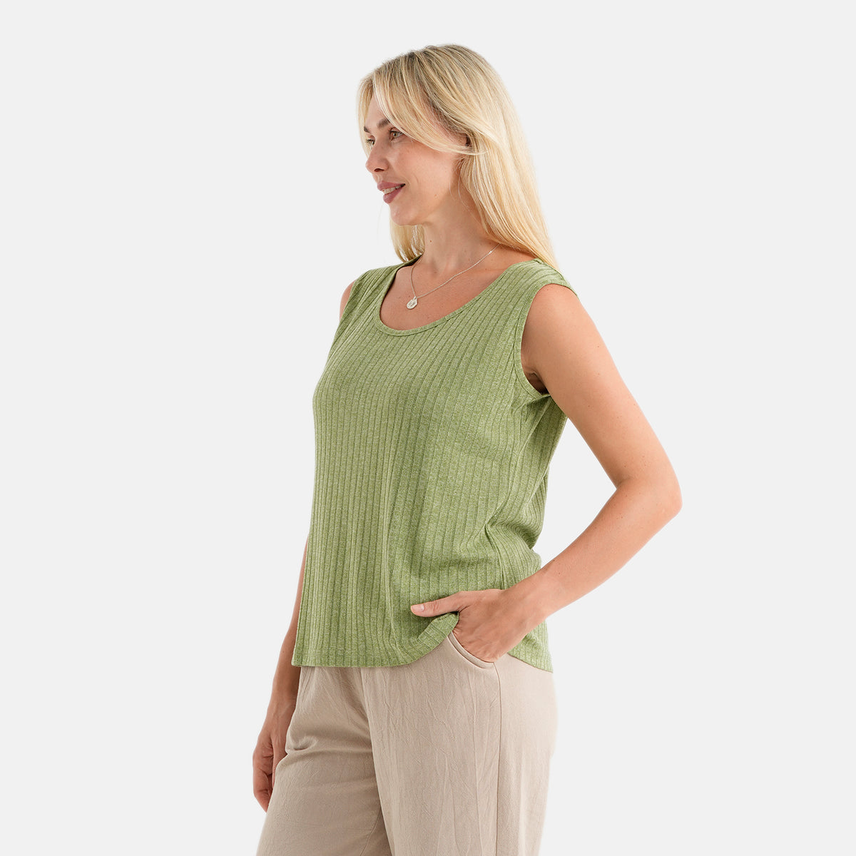 La Marey Soft Ribbed Sleeveless Top (Size L, 16-18) - Sage V32702101 3