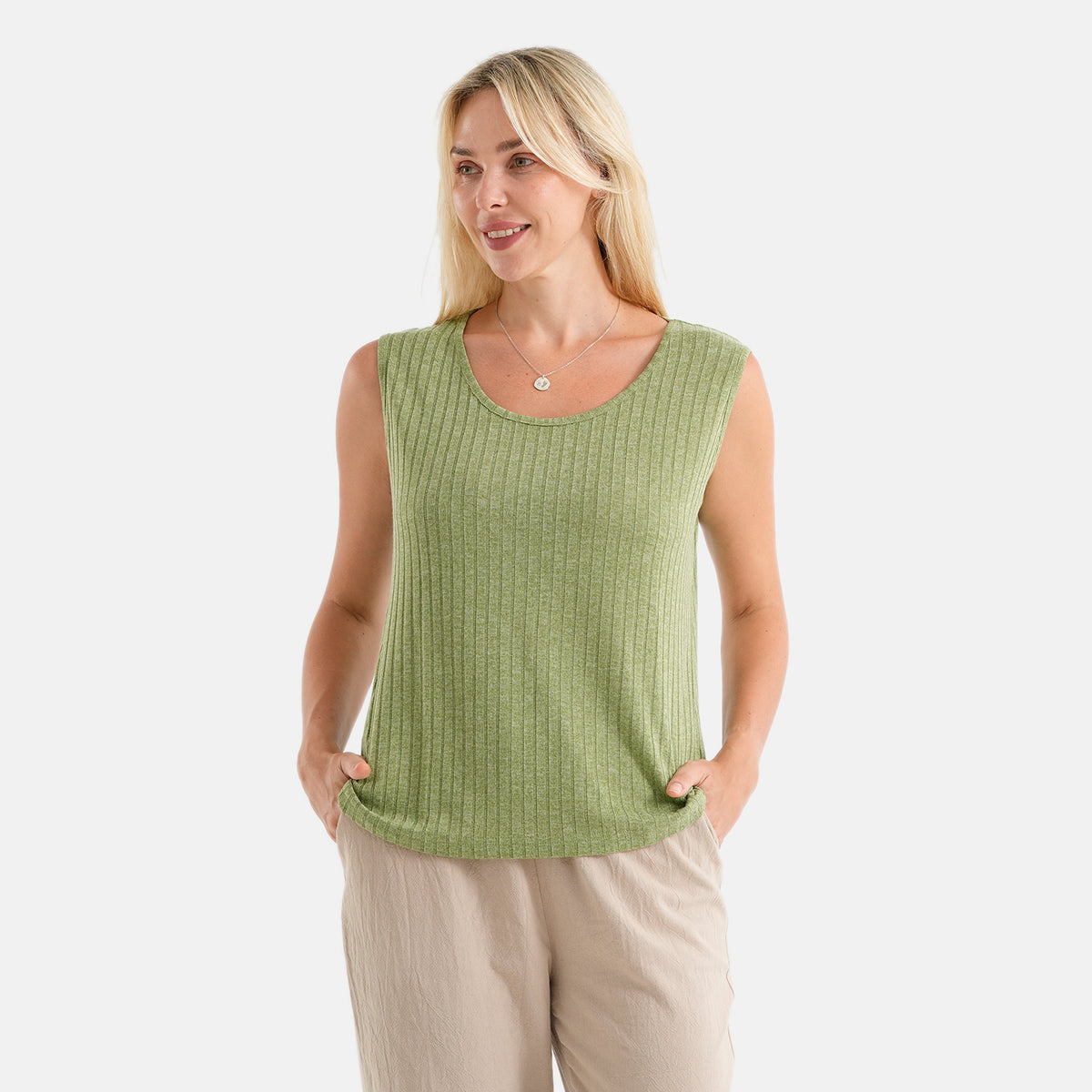 La Marey Soft Ribbed Sleeveless Top (Size L, 16-18) - Sage V32702101 4