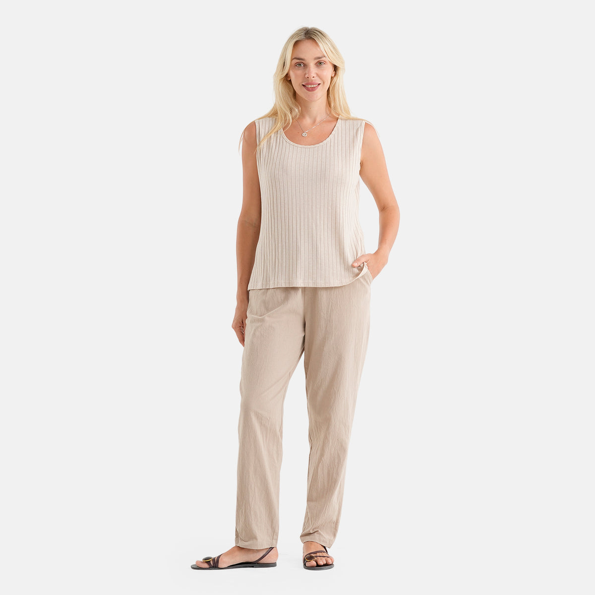 La Marey Soft Ribbed Sleeveless Top (Size XL, 20-22) - Beige 8584243 0