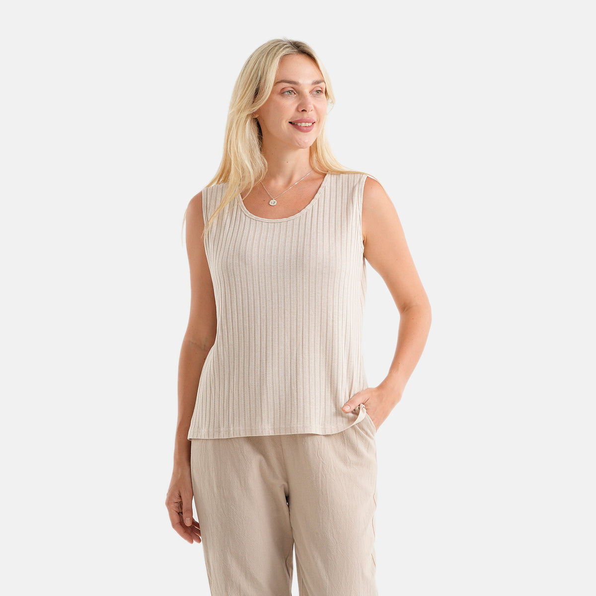 La Marey Soft Ribbed Sleeveless Top (Size XL, 20-22) - Beige 8584243 4