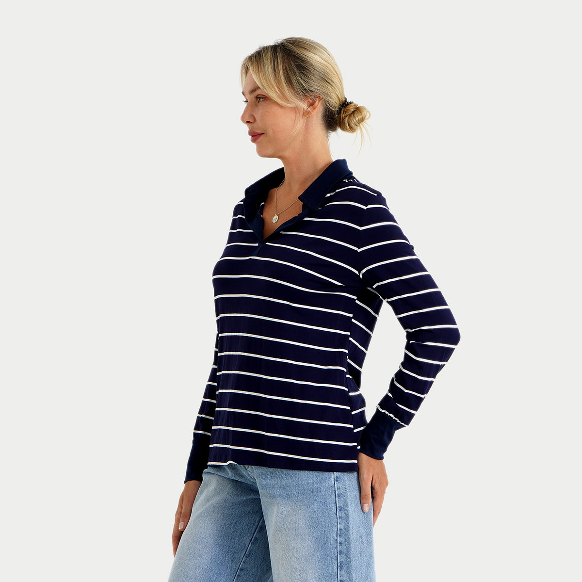 La Marey Striped Long Sleeve Polo T-Shirt (Size XL, 20-22) - Navy Blue &amp; White 8584443 3