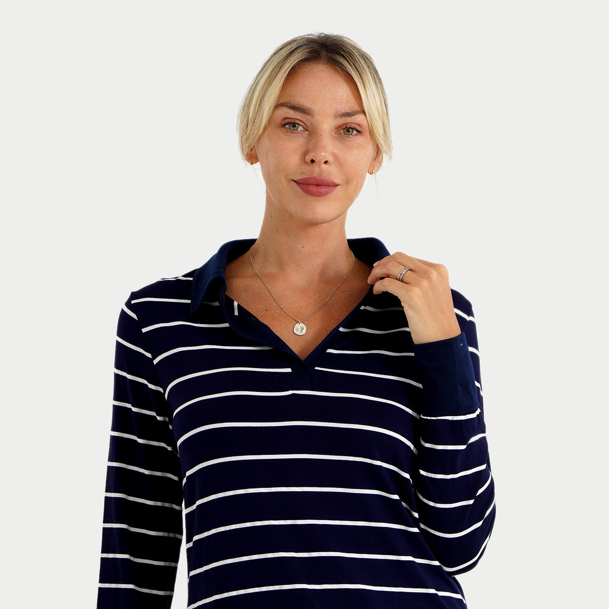La Marey Striped Long Sleeve Polo T-Shirt (Size XL, 20-22) - Navy Blue &amp; White 8584443 5