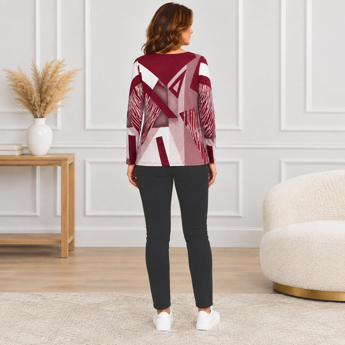 Pure And Natural Round Neck Sparkling Top (Size XL, 20-22) - Red &amp; White 8584655 2