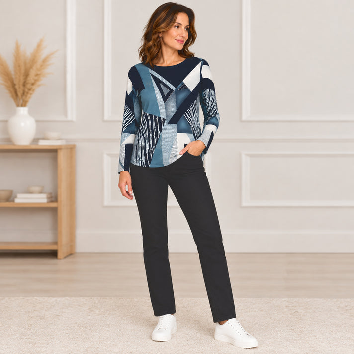 Pure And Natural Round Neck Sparkling Top (Size M, 12-14) - Blue &amp; White 8584657 1