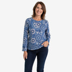 Pure And Natural Long Sleeve Round Neck Printed Top (Size XL, 20 to 22) - Blue_8584881