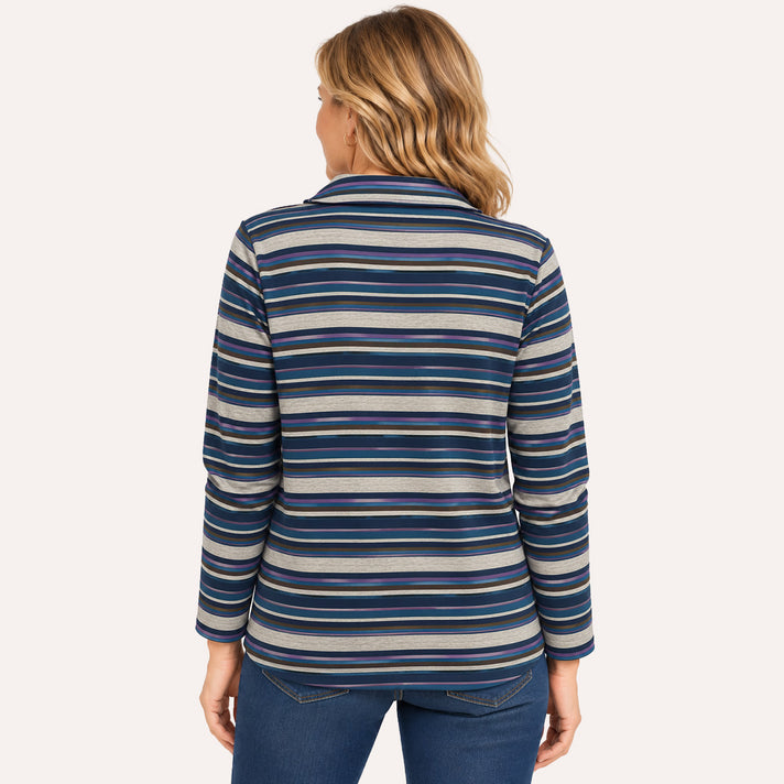 Pure And Natural Ladies V-neck Collared Long Sleeve Striped Top (Size L, 16-18) - Multicolour 8584902 2